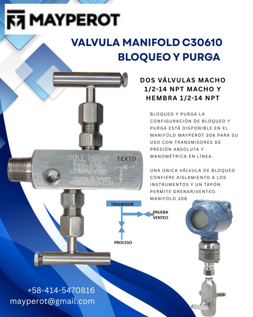 Válvula 2 Vías Manifold en Línea 306