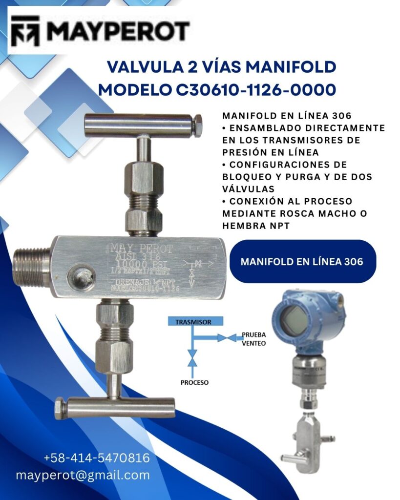 Válvula 2 Vías Manifold en Línea 306