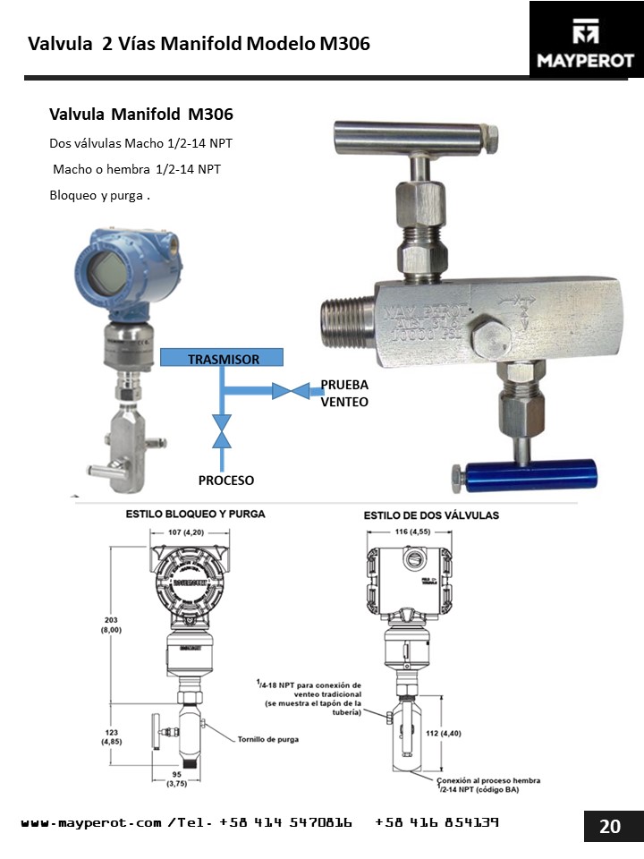 Valvula 2 Vías Manifold en Linea M306
